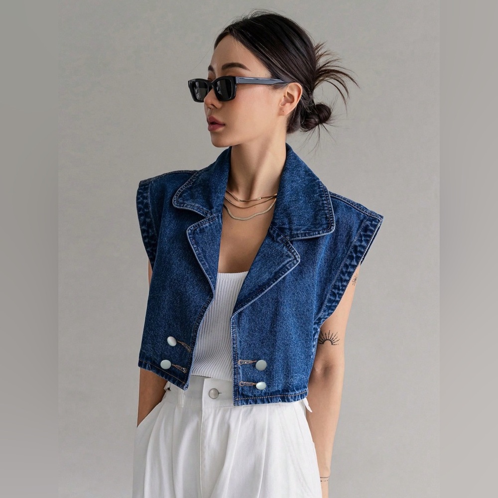 Blue Casual Womens Batwing Sleeve Double Breasted Denim Shirt